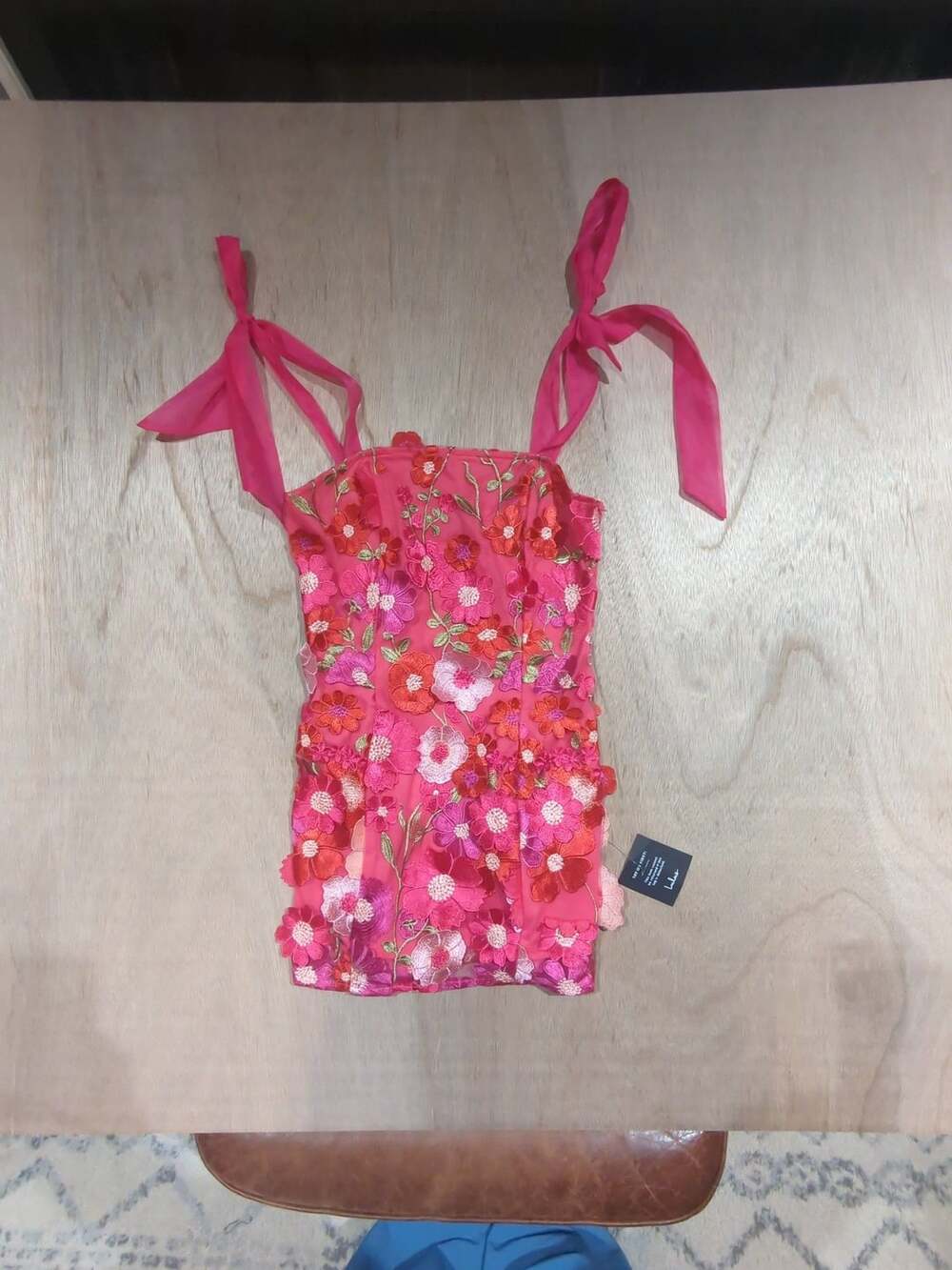 Lulus Hot Pink Floral Embroidered Tie-Strap Mini Dress
